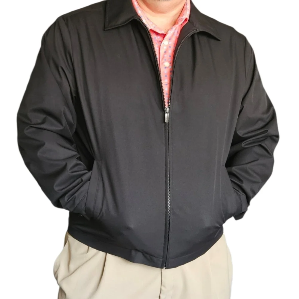Murano Mens Black Zip Up Jacket, Size XL, Minimalistic